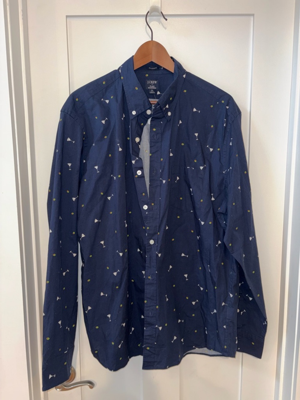 J. Crew Navy Button-Down with Martini & Olive Print